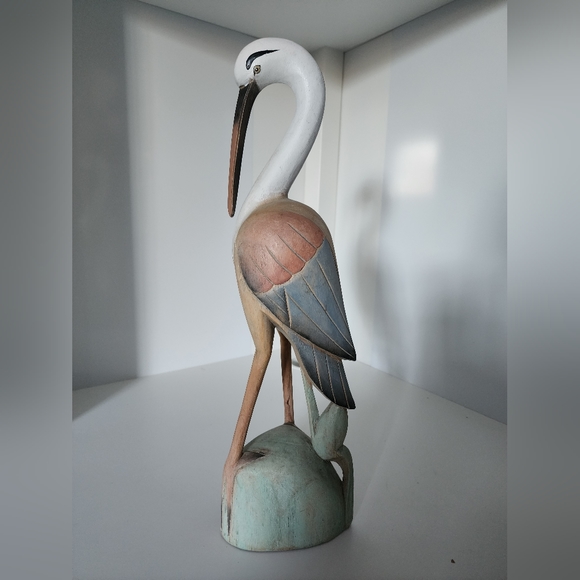 Crane Hand Carved Wood Bird - Picture 1 of 13
